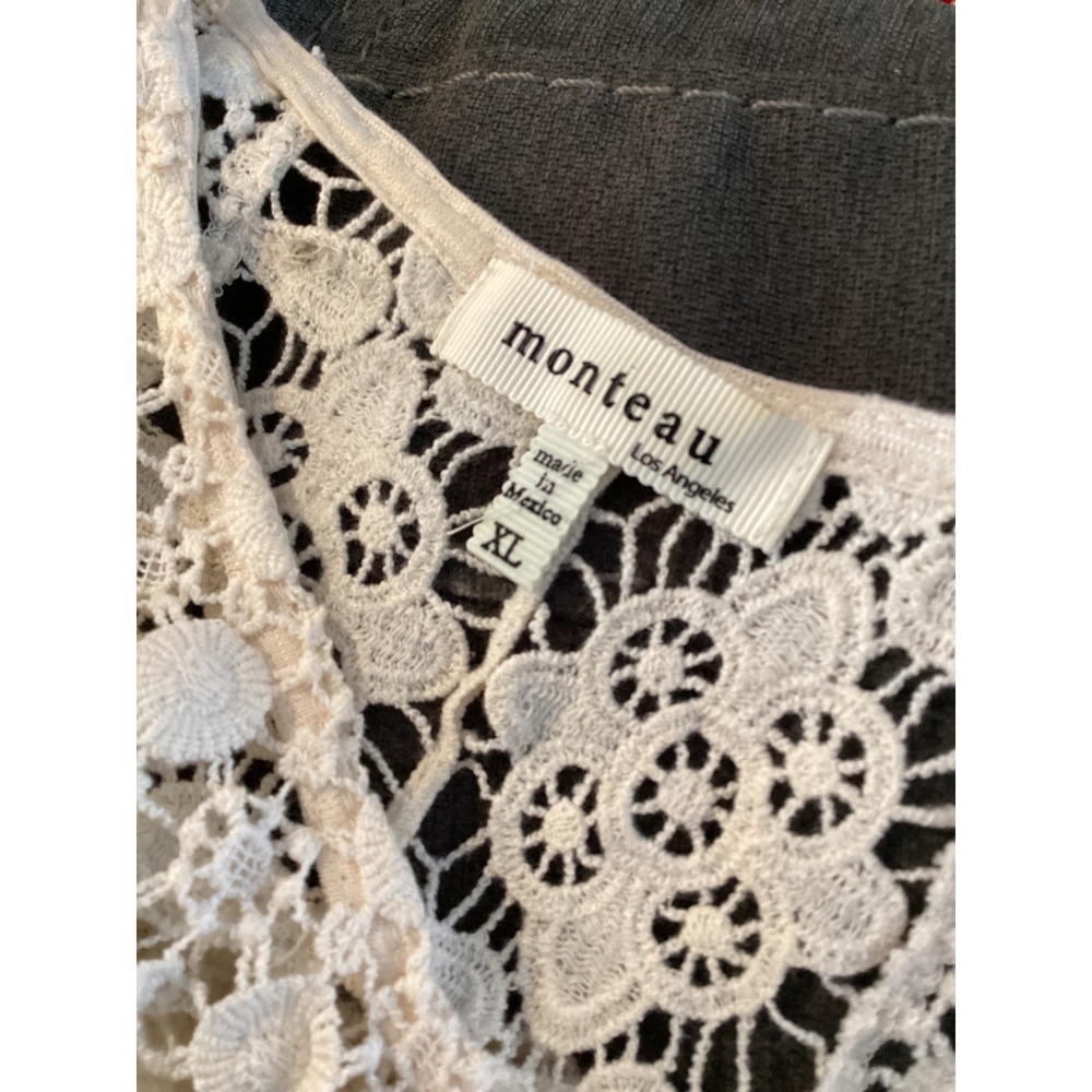 Monteau Cream Crochet Lace Overlay Sleeveless Tunic Top Women's XL L - Picture 3 of 6
